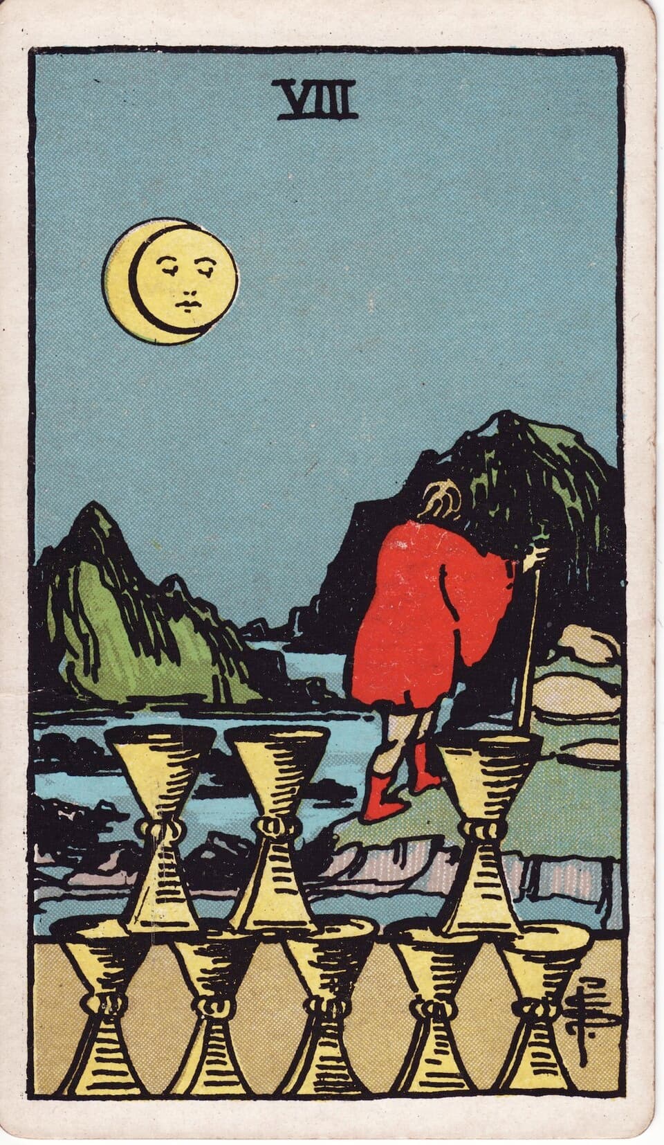 Eight of Cups tarot card, Rider-Waite-Smith deck