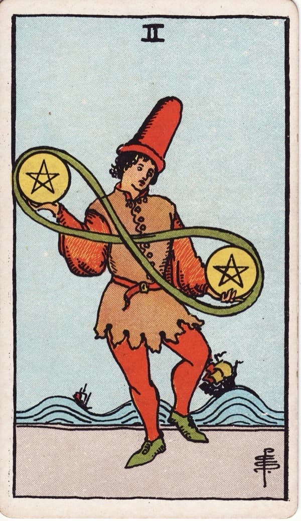 Two of Pentacles tarot card, Rider-Waite-Smith deck