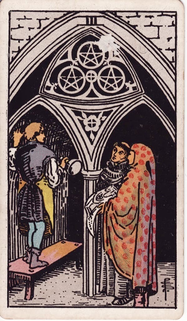 Three of Pentacles tarot card, Rider-Waite-Smith deck