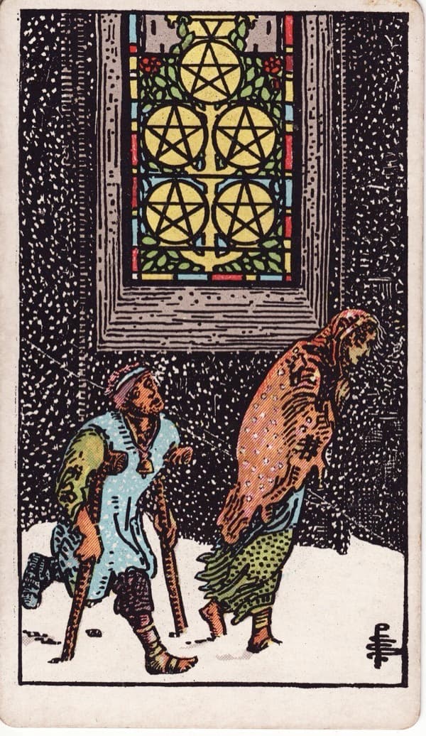 Five of Pentacles tarot card, Rider-Waite-Smith deck