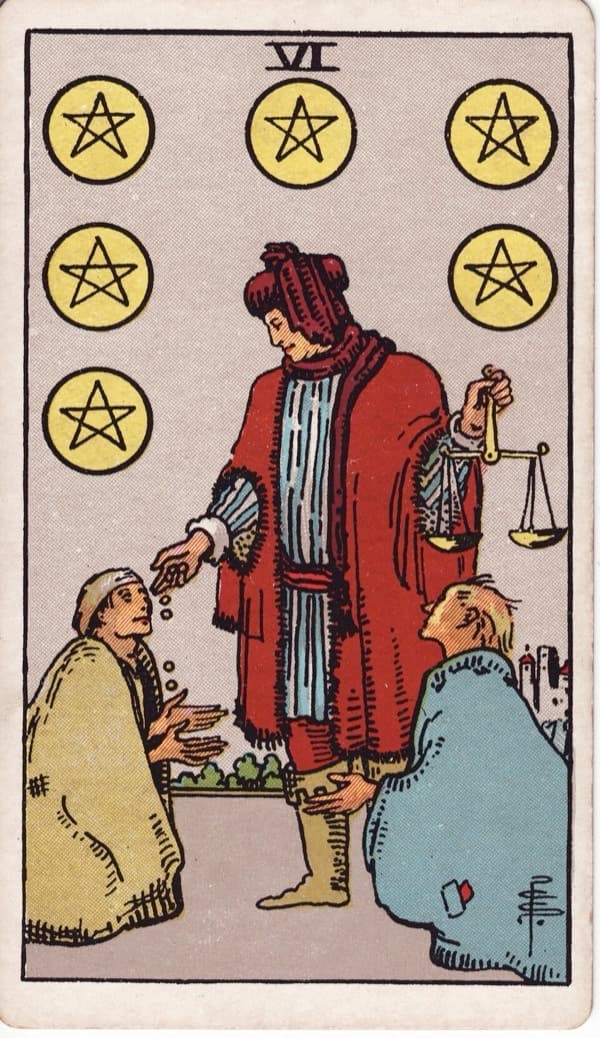 Six of Pentacles tarot card, Rider-Waite-Smith deck