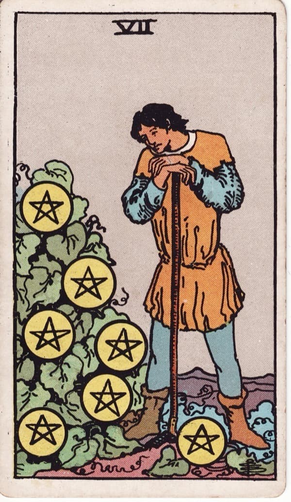 Seven of Pentacles tarot card, Rider-Waite-Smith deck