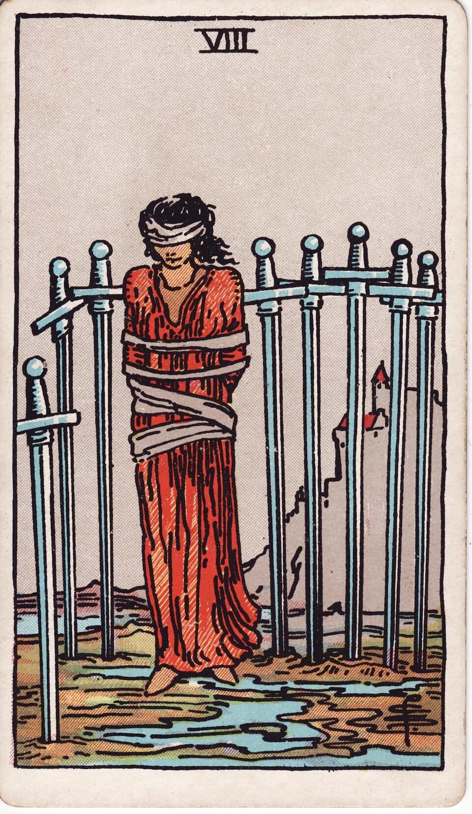 Eight of Swords tarot card, Rider-Waite-Smith deck