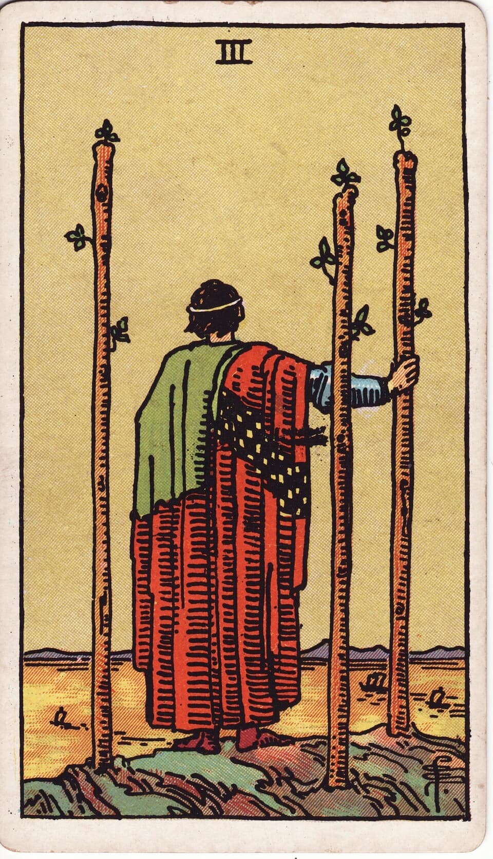 Three of Wands tarot card, Rider-Waite-Smith deck