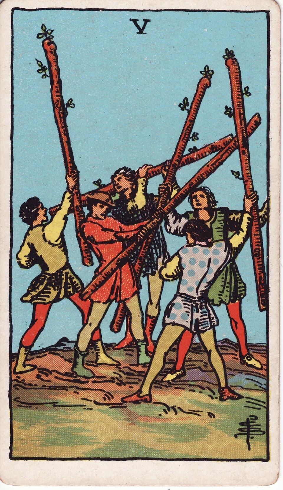 Five of Wands tarot card, Rider-Waite-Smith deck