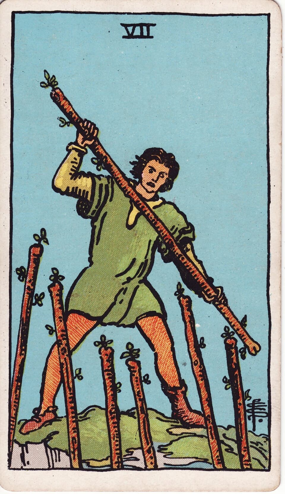 Seven of Wands tarot card, Rider-Waite-Smith deck